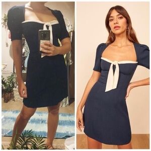 NWT Reformation Grant Dress 10 Blue White